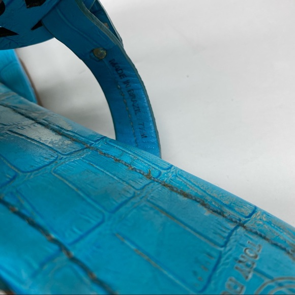 RARE Tory Burch Croc Blue Turquoise Miller Sandals - Picture 7 of 8